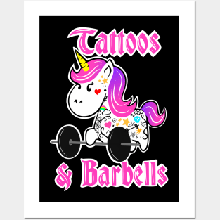 barbell unicorn, tattooed and strong, girls who lift, gym girl Posters and Art